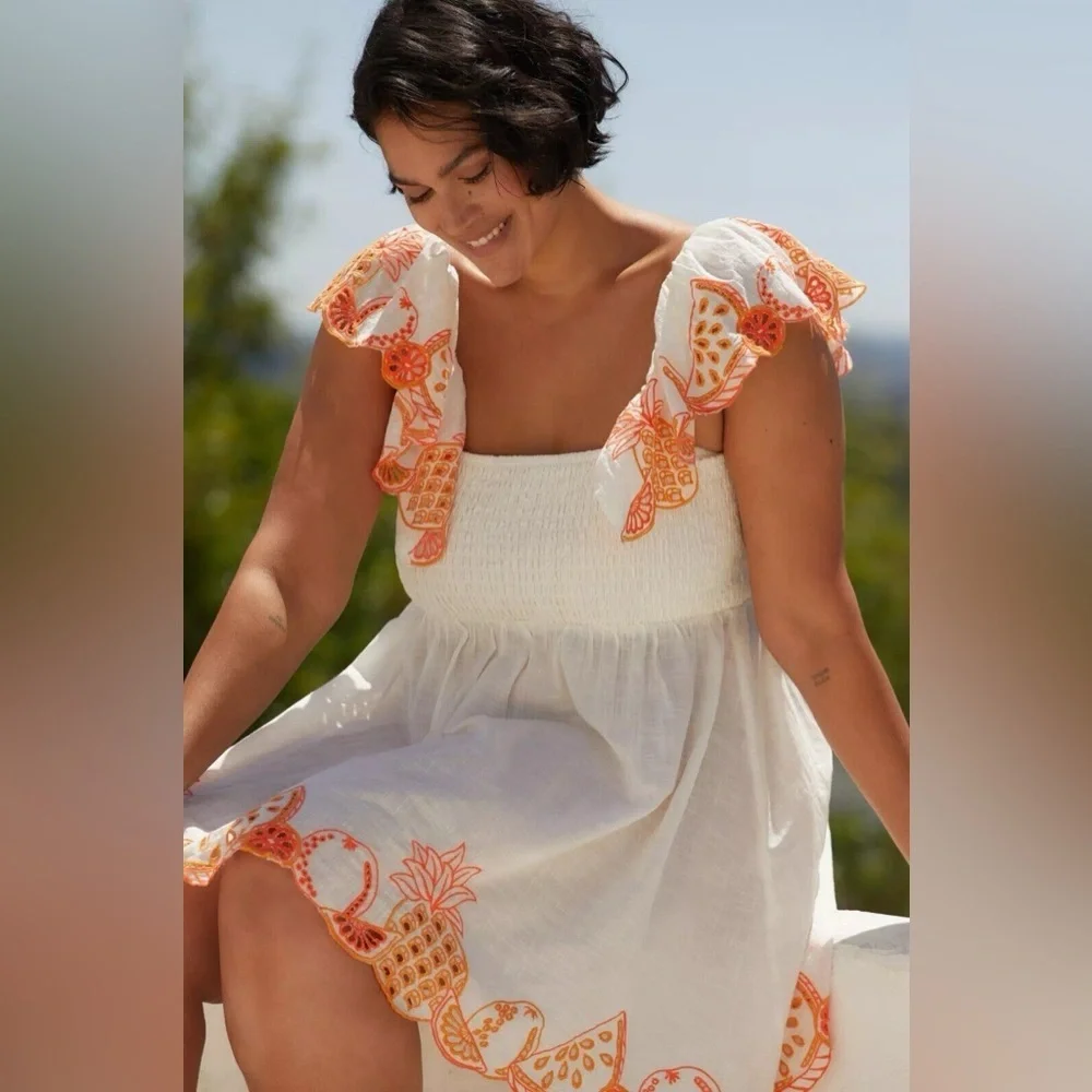 NWT By Anthropologie Flutter-Sleeve Square-Neck Mini Dress XS - Picture 7 of 9